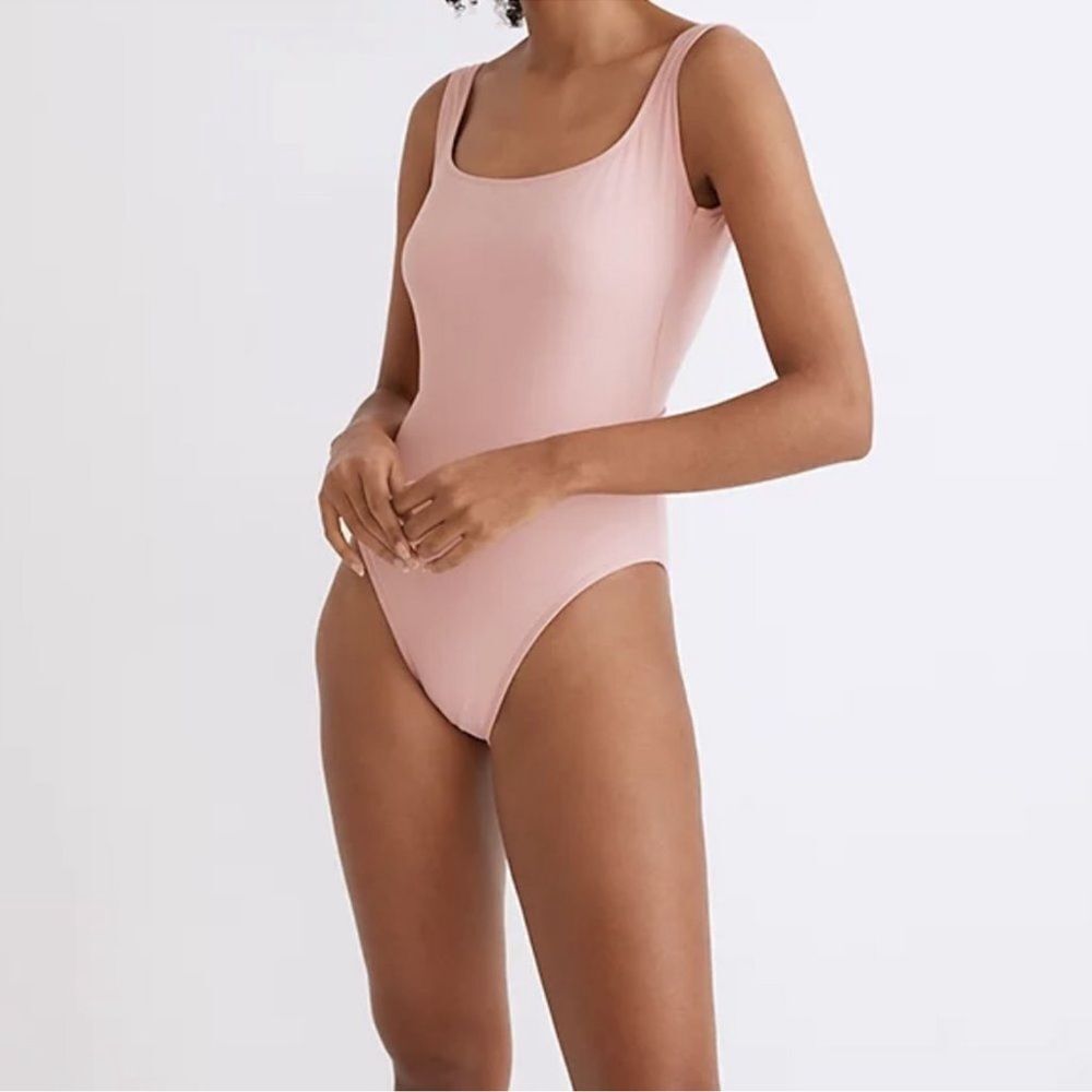 Madewell Second Wave Square-Neck Tank One-Piece Swimsuit - Pink Icing M